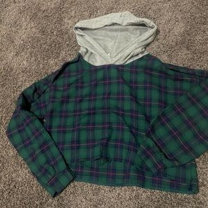 Large plaid long sleeve crop top